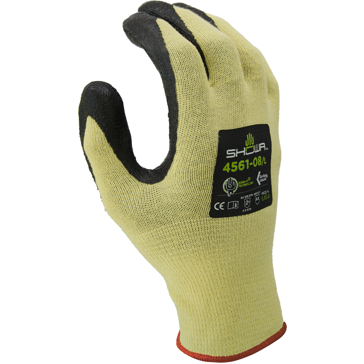 Cut resistant, sponge nitrile palm w/Zorb-IT technology, 15 gauge seamless knit made Kevlar®, yellow w/black dip,  ANSI CUT LEVEL A4/large - Cut Resistant